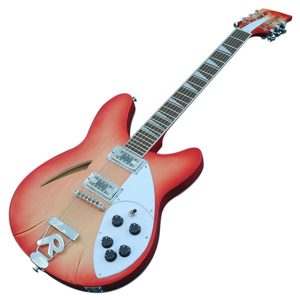 

12 string cherry red electric guitar with semi-hollow body rosewood fretboard