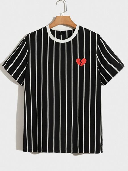 

men heart embroidery striped tee u194#, White;black
