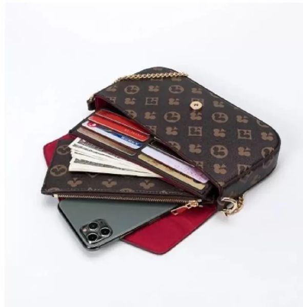 

2022 wallets designer woman high qulity pu mobile phone bag wallet three-piece brand three-in-one chain bao shoulder bags messenger no box #, Red;black