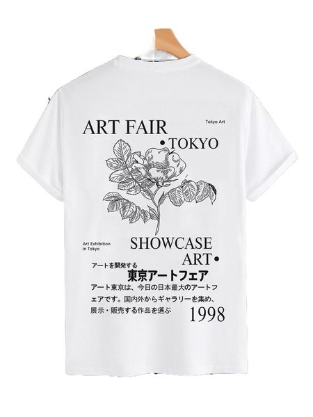 

men japanese letter & plants print tee 755p#, White;black