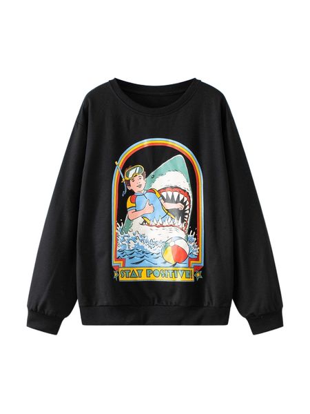 

romwe x stevenrhodes cartoon print sweatshirt j7c4#, Black
