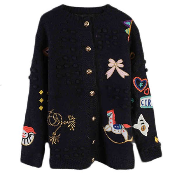 

women's sweaters korean sweater 2022 spring and autumn long sleeve cartoon embroidery loose knit cardigan jacket mxf3, White;black