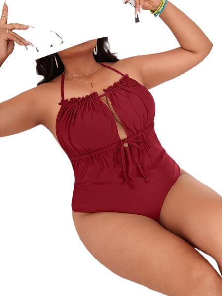 

plus lettuce trim tie front one piece swimsuit n3bq#, White;black