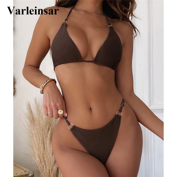 

halter mini thongs high cut bikini women swimwear female swimsuit two-pieces bikini set bather bathing suit swim lady v3142, White;black