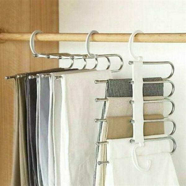 EST Multifuncional 5 em 1 prateleiras de rack de calça, cabides de aço inoxidável cabide de guarda -roupa multifuncional 220815