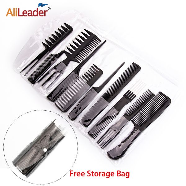 

accessories new 10pcs black professional combs hairdressing new tail comb carbon anti static comb hair cutting comb storage bag costume, Silver