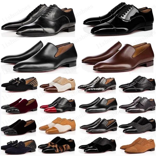 

selling designer mens shoes loafers black red spike patent leather slip on dress wedding flats bottoms shoe for business party siz2261