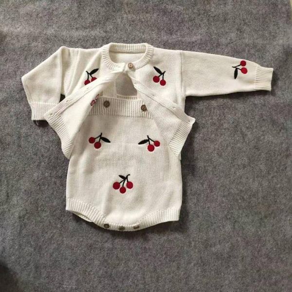 Giyim setleri bahar tarzı takım elbise 0-2 yaşındaki kız bebek kiraz işlemeli güzel tatlı uzun kollu üst ha etekler