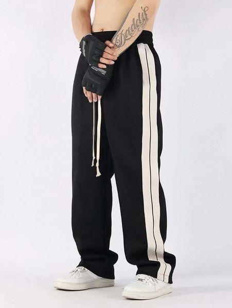 

men contrast side seam drawstring waist sweatpants 33x3#, Black