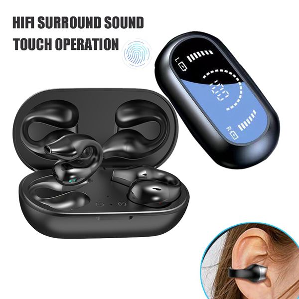 Auricolari wireless Orecchio a clip Conduzione ossea Orecchino Auricolari Bluetooth Gancio per l'orecchio sportivo Cuffie sospese Cuffie con cancellazione del rumore tattile Specchio Display digitale