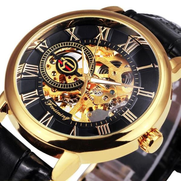 

mechanical man gold watch mens watches brand luxury winner clock male skeleton leather forsining 3d hollow engraving 220621, Slivery;brown