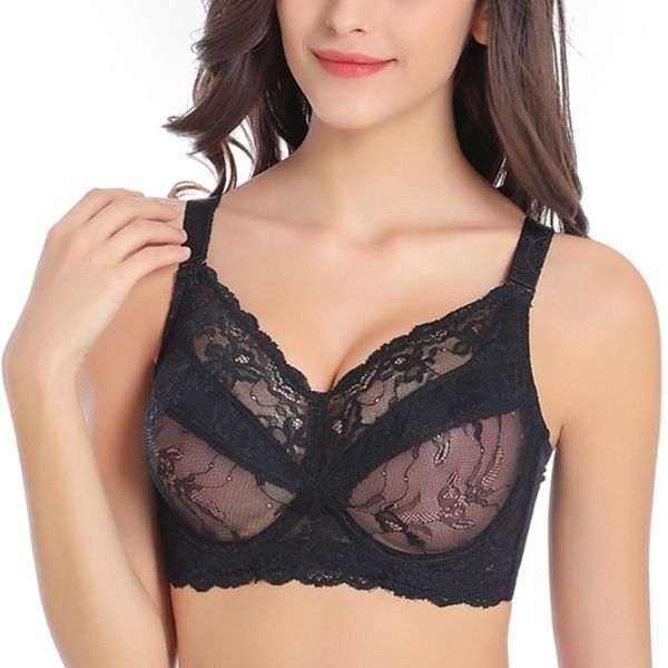 

womens sheer lace underwire bra unlined minimizer bra 34 36 38 40 42 44 48 b c d e f g h y200415, Red;black