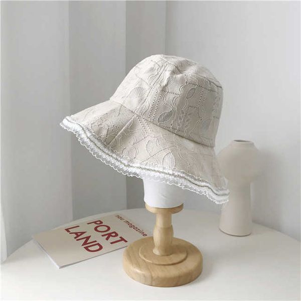 

wide brim hats ins bucket womens summer retro thin flower lace diamond korean fashion sun-proof sun hat, Blue;gray