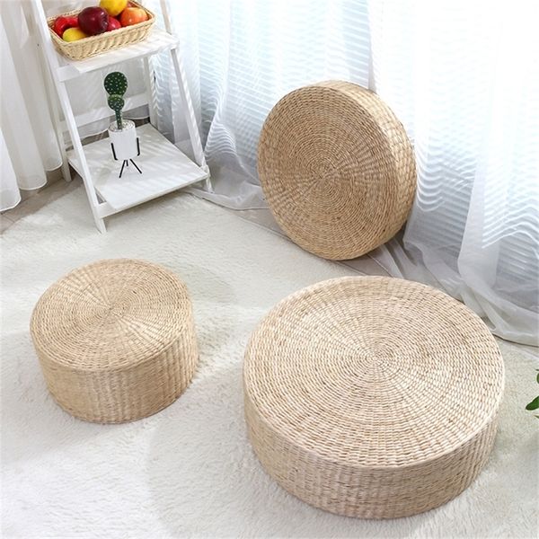 Cuscino da pavimento rustico Pouf di paglia Sedile Meditazione Yoga Tappetino rotondo Cuscini da pavimento Tatami Cuscino per sedia Cuscino da pavimento in grano saraceno 220402