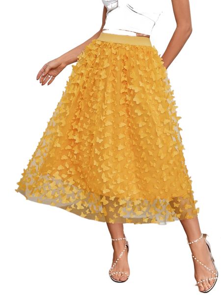 

butterfly appliques mesh overlay skirt x0kc#, Black