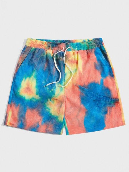 

extended sizes men tie dye slant pockets shorts 87ws#, White;black