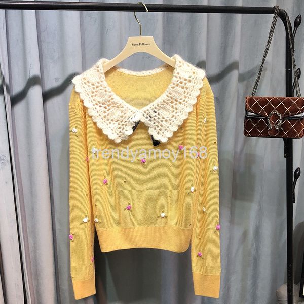 

women's knits & tees spring festival special price xu lu same sweater embroidered flower bow doll neck long sleeved top, White