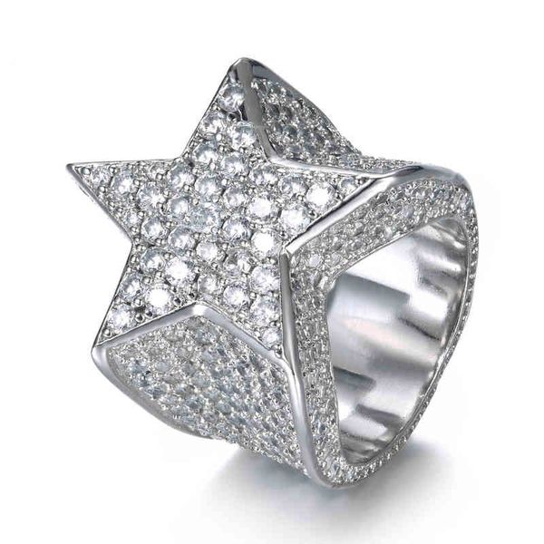 

cluster rings five star rings for men iced out cubic zircons full cover pave setting gold silver color hip hop jewelry gifts 220422, Golden;silver