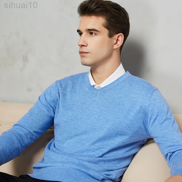 New Men Clothing Wool Sweater 12-Color Europa Europa Estilo Simples V Neck Slim Casual Casual Male Top L220801