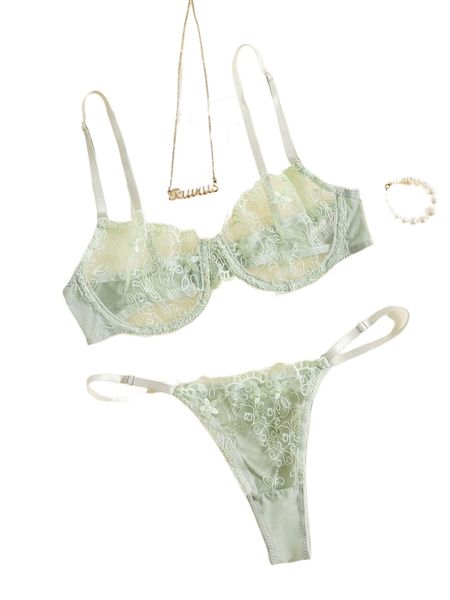 

sheer mesh embroidery underwire lingerie set v8pu#, Black;red