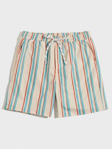 

men drawstring waist striped shorts e4u1#, White;black