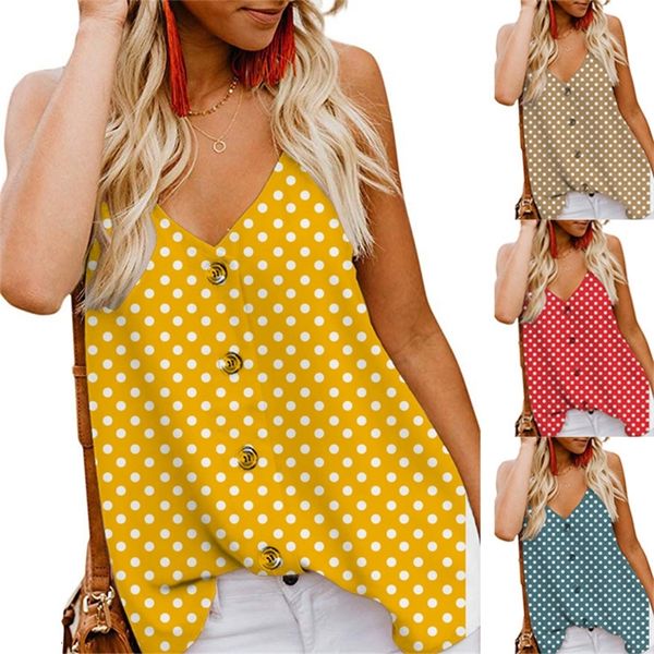 

women's tanks & camis spring women's casual button wave dot printed ikx6, White