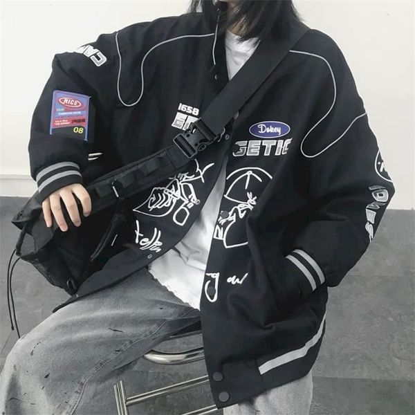 

spring and autumn national trend baseball uniform loose hiphop jacket sports reflective couple jacket trend men 220816, Black;brown