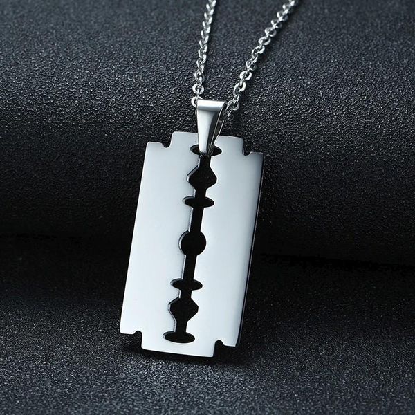 

pendant necklaces men's razor blade necklace for men stainless steel male accessories jewelry him with 20 or 24 inchpendant, Silver