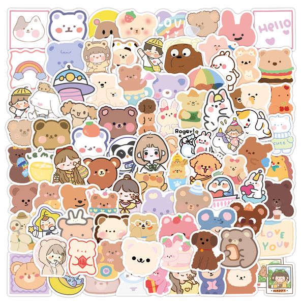 

100pcs cartoon korean bear graffiti sticker decoration for motorcycle lapluggage notebook waterproof kawaii decals kids toys