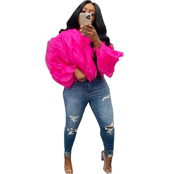 

cascading floral chiffon long sleeve trendy short, White