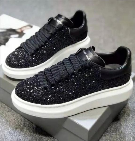 

2022 couple shoe luxury design women high leisure flat bottom platform sneakers man alexander man casual shoes men, Black