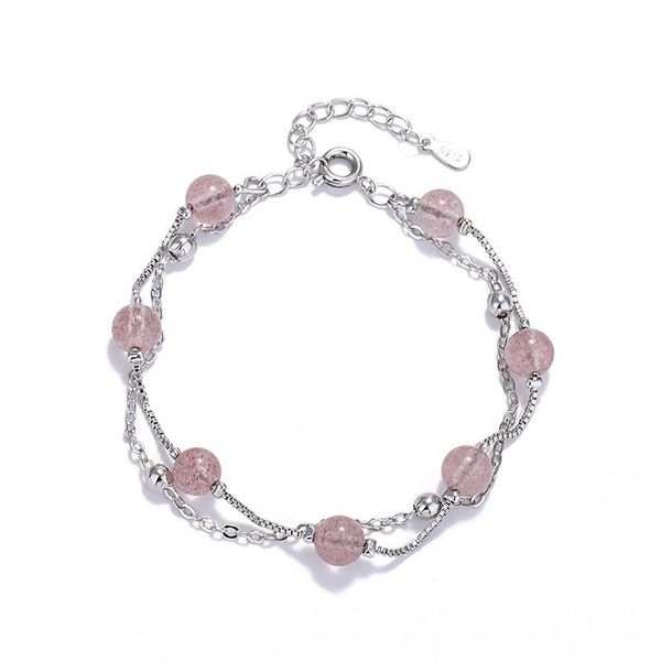 Braccialetti con ciondoli Timbro Colore argento Doppio strato Sfera di perline di cristallo per bracciale a catena da donna Bracciale a maglie Regali per feste di compleannoFascino