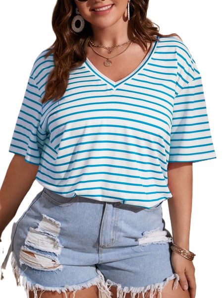 

plus striped drop shoulder tee w5g0#, Black