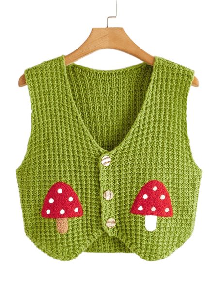 

plus mushroom pattern button front cardigan m73e#, Black