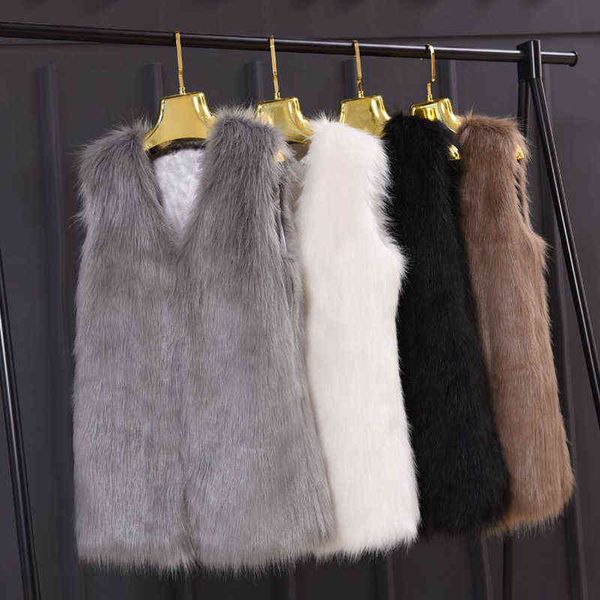 

womens winter sleeveless slim vest jackets coat fashion faux fur women ladies outerwear waistcoat black gray plus size 3xl l220714