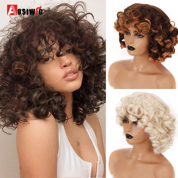 

costume accessories afro kinky curly wig with bangs for black women short natural hair curls cosplay anime glueless blonde synthetic wigs, Silver