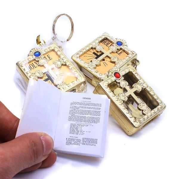 

catholic religious jewelry cross mini small bible pendant keychain, Slivery;golden