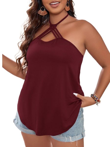 

plus cut out front backless halter 41ol#, Black