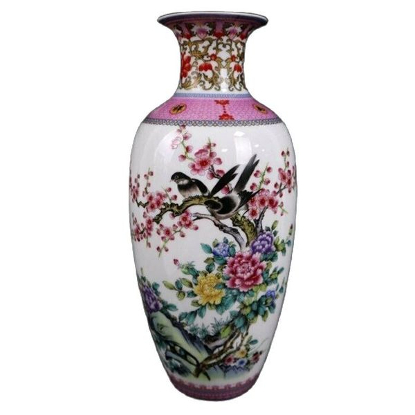 

chinese old porcelain pastel flowers and birds pattern vase, Silver