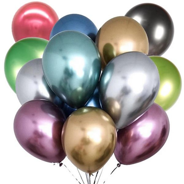 10 polegadas 50pcs/lote Novo balões de látex de pérolas de metal brilhantes Cores metálicas de cromo grossas Bolas de ar inflável Decoração de festas de aniversário 20LOT B0711