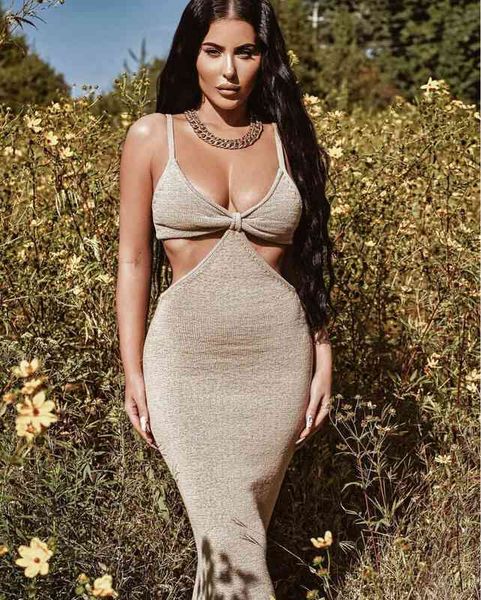 

casual dresses ins hollow out long slim fit hip bandage solid dress, Black;gray