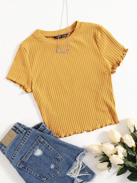 

solid lettuce trim rib-knit tee 82qx#, White