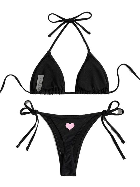

halter triangle tie side bikini swimsuit s1hh#, White;black