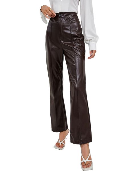 

button front flare leg pu pants w7tx#, Black;white