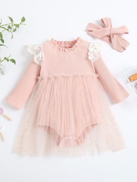 

baby girl stitched lace mesh covered jumpsuit she, Blue