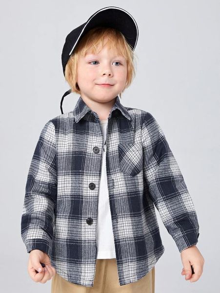 

toddler boys tartan print pocket patched jacket she, Blue;gray
