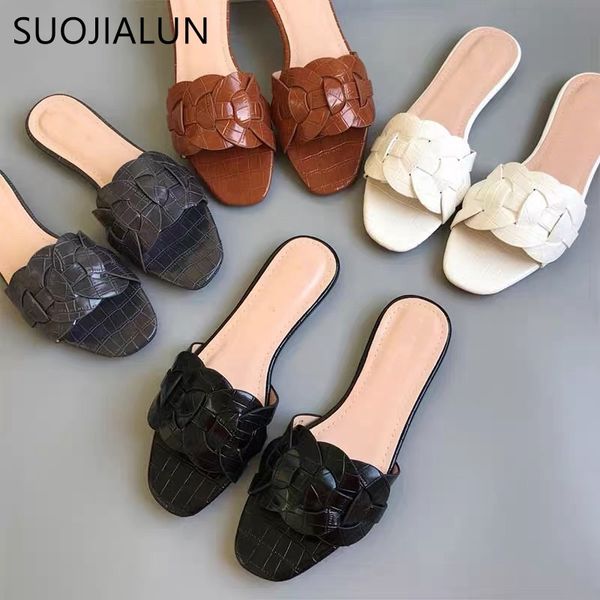 

suojialun 2021 women brand slippers summer open toe flat casual sandal slides outdoor female beach flip flops big size 42 210301, Black