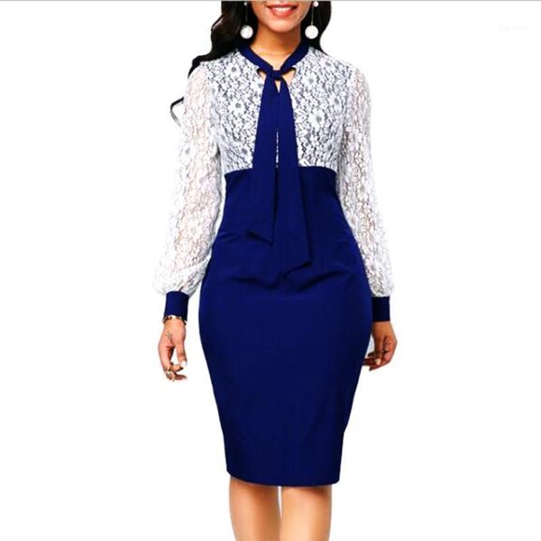 Abiti casual Donne Domande 2022 Elegante Elegante sexy Patchwork White Lace Party Plus Size Slim Office Pencil Bodycon