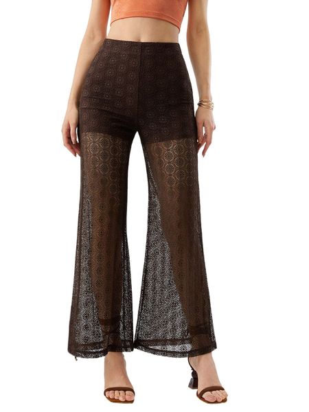 

solid lace wide leg pants k46z#, Black;white