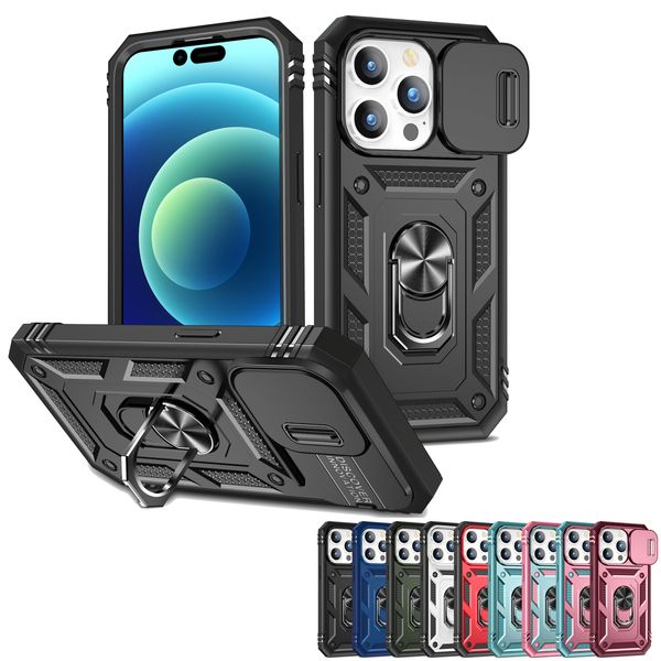 Anel de dedo Stand girating Magnetic Kickstand Casos para iPhone 14 Pro Max 13 12 11 xr x 8 7 6 Plus Atualizado para a lente de choque ￠ prova de choque Capas Capas de telefone